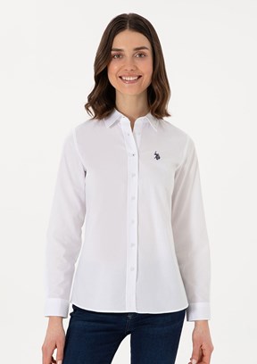 US POLO ASSN Beyaz Kadın Uzun Kol Gömlek