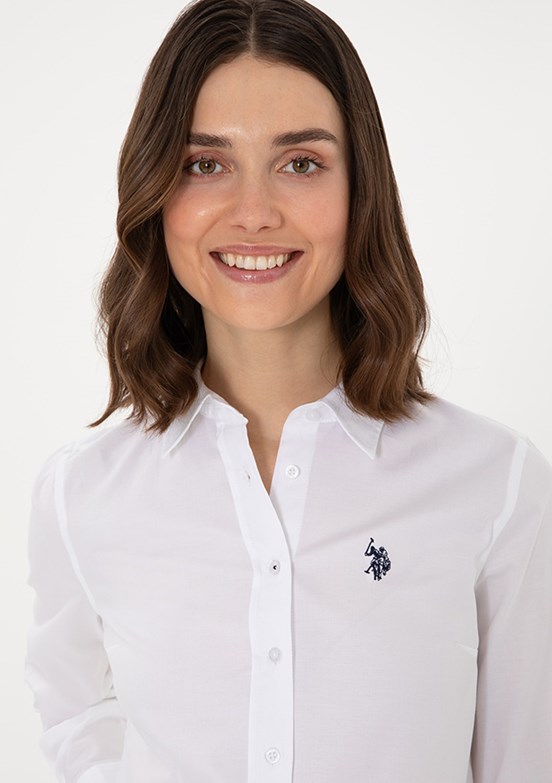 US POLO ASSN Beyaz Kadın Uzun Kol Gömlek