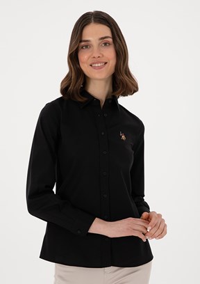 US POLO ASSN Siyah Kadın Uzun Kol Gömlek