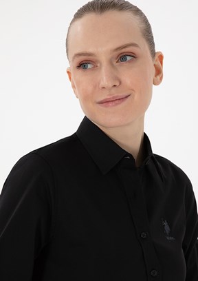 US POLO ASSN Siyah Kadın Uzun Kol Gömlek