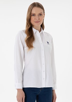 US POLO ASSN Beyaz Kadın Uzun Kol Gömlek