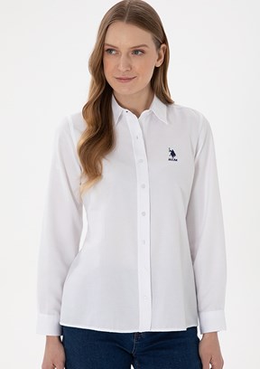 US POLO ASSN Beyaz Kadın Uzun Kol Gömlek