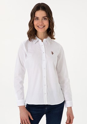 US POLO ASSN Beyaz Kadın Uzun Kol Gömlek