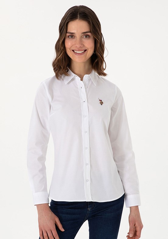 US POLO ASSN Beyaz Kadın Uzun Kol Gömlek