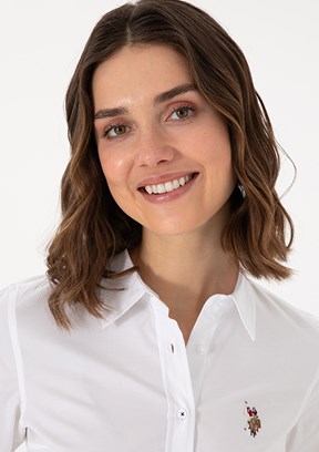 US POLO ASSN Beyaz Kadın Uzun Kol Gömlek