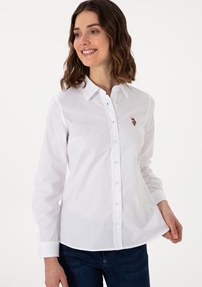 US POLO ASSN Beyaz Kadın Uzun Kol Gömlek