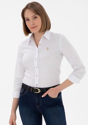 US POLO ASSN Beyaz Kadın Uzun Kol Gömlek