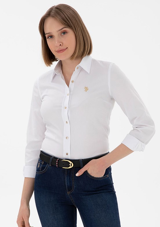 US POLO ASSN Beyaz Kadın Uzun Kol Gömlek