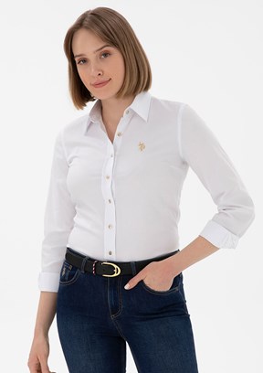 US POLO ASSN Beyaz Kadın Uzun Kol Gömlek