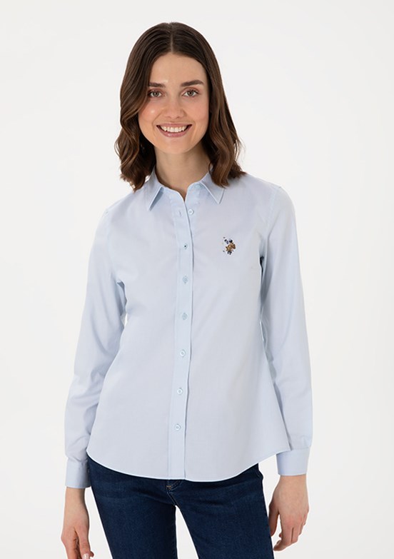 US POLO ASSN Kadın Mavi Uzun Kol Gömlek