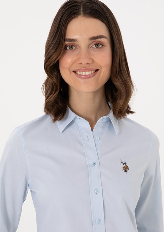 US POLO ASSN Kadın Mavi Uzun Kol Gömlek