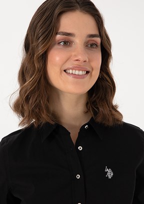 US POLO ASSN Kadın Siyah Uzun Kol Gömlek