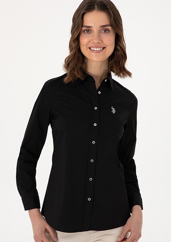 US POLO ASSN Kadın Siyah Uzun Kol Gömlek