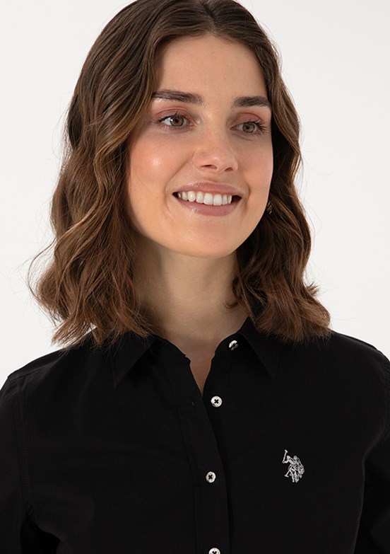 US POLO ASSN Siyah Kadın Uzun Kol Gömlek