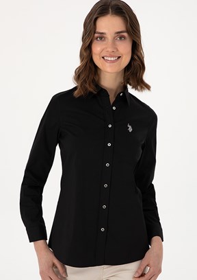US POLO ASSN Siyah Kadın Uzun Kol Gömlek