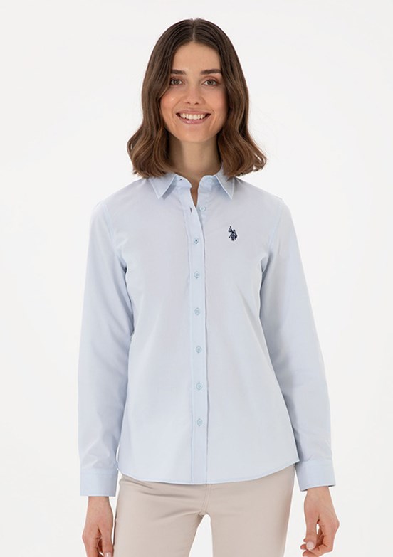 US POLO ASSN Kadın Mavi Uzun Kol Gömlek