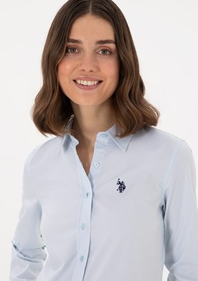 US POLO ASSN Kadın Mavi Uzun Kol Gömlek