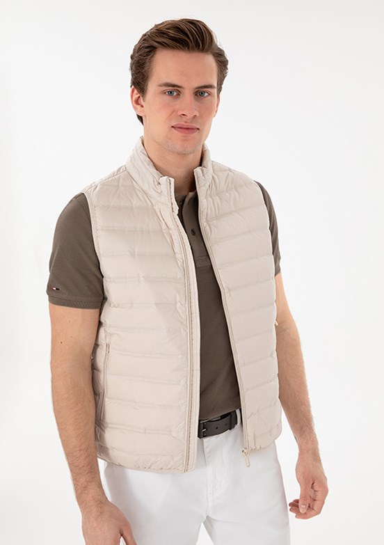 US POLO ASSN Bej Erkek Basic Yelek