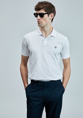 LUFIAN Beyaz Erkek Polo Yaka T-Shirt