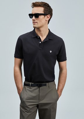 LUFIAN Siyah Erkek Polo Yaka T-Shirt