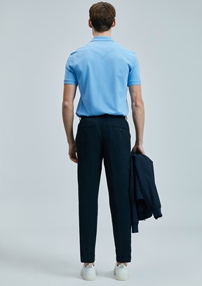 LUFİAN Mavi Erkek Polo Yaka T-Shirt