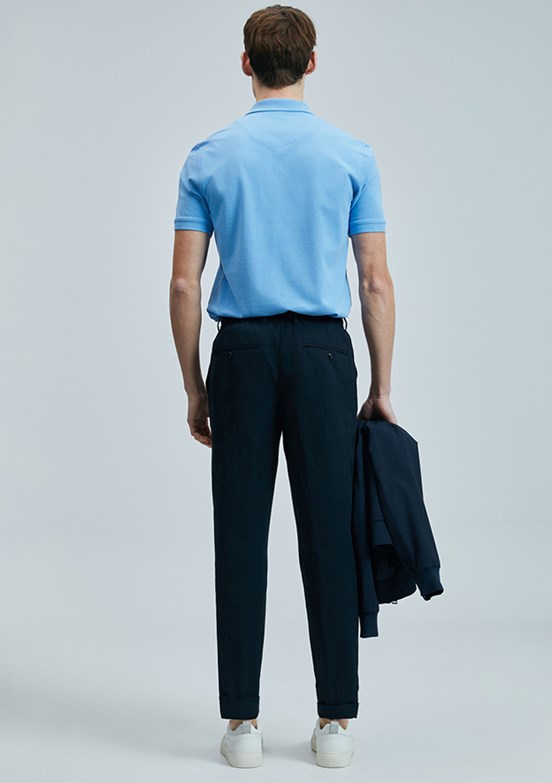 LUFİAN Mavi Erkek Polo Yaka T-Shirt