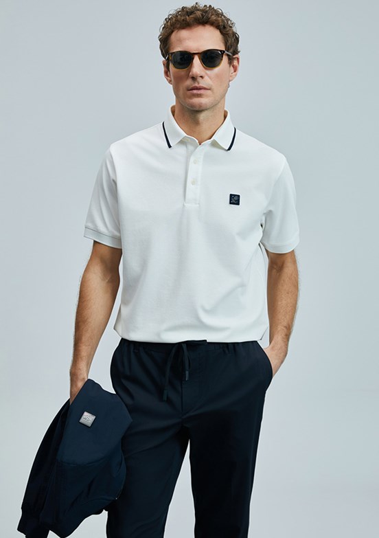 LUFIAN Beyaz Erkek Polo Yaka T-Shirt