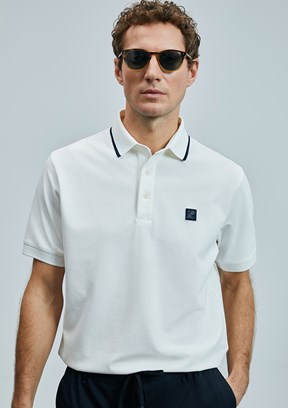 LUFIAN Beyaz Erkek Polo Yaka T-Shirt