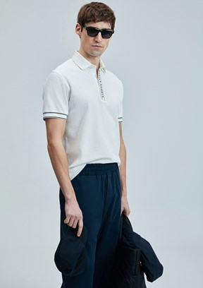 LUFIAN Beyaz Erkek Polo Yaka T-Shirt