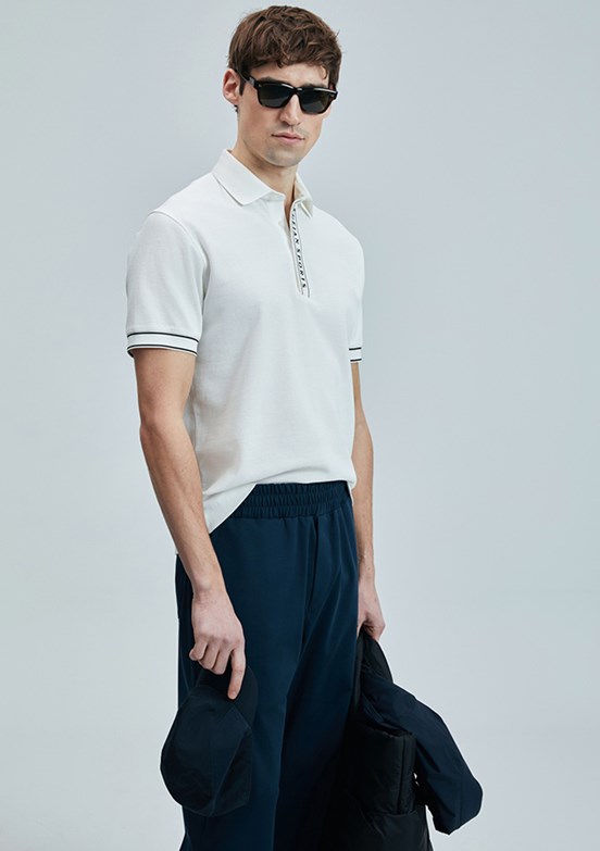 LUFIAN Beyaz Erkek Polo Yaka T-Shirt