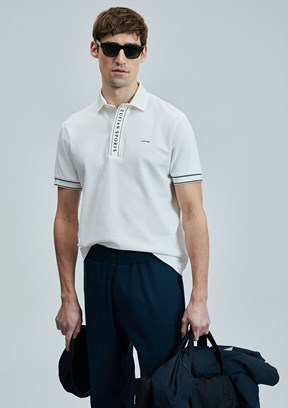 LUFIAN Beyaz Erkek Polo Yaka T-Shirt