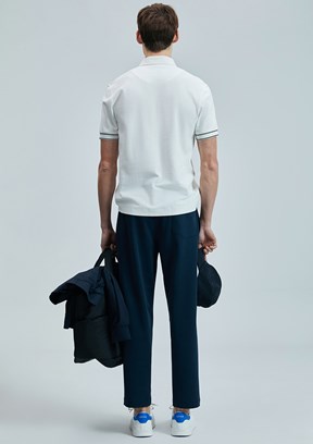 LUFIAN Beyaz Erkek Polo Yaka T-Shirt