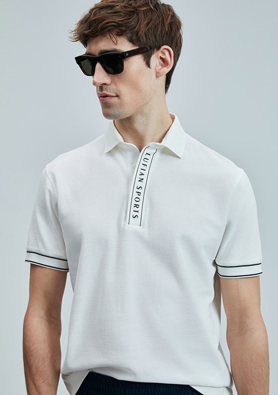 LUFIAN Beyaz Erkek Polo Yaka T-Shirt