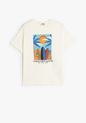 KOTON Beyaz Erkek Çocuk Baskılı T-Shirt