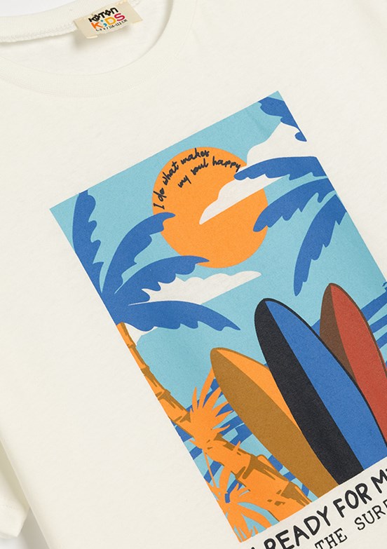 KOTON Beyaz Erkek Çocuk Baskılı T-Shirt
