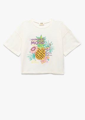 KOTON Beyaz Kız Çocuk Baskılı T-Shirt