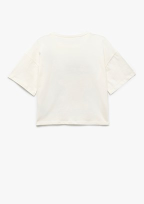KOTON Beyaz Kız Çocuk Baskılı T-Shirt