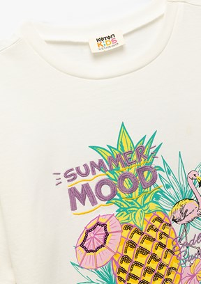 KOTON Beyaz Kız Çocuk Baskılı T-Shirt