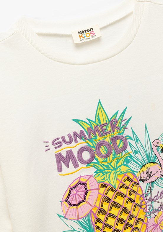 KOTON Beyaz Kız Çocuk Baskılı T-Shirt