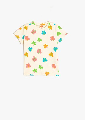 KOTON Bej Kız Bebek Baskılı T-Shirt