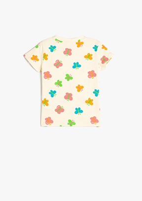 KOTON Bej Kız Bebek Baskılı T-Shirt
