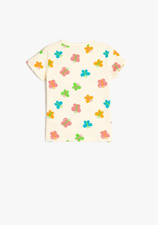KOTON Bej Kız Bebek Baskılı T-Shirt