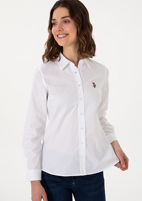US POLO ASSN Beyaz Kadın Uzun Kol Gömlek