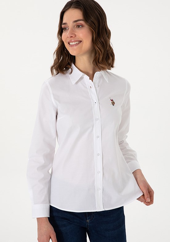 US POLO ASSN Beyaz Kadın Uzun Kol Gömlek