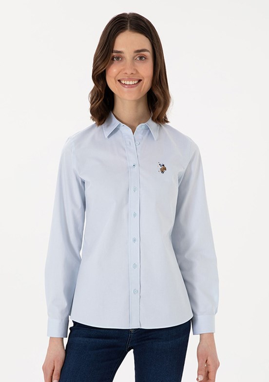 US POLO ASSN Kadın Mavi Uzun Kol Gömlek