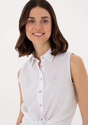 US POLO ASSN Beyaz Kadın Kısa Kol Gömlek