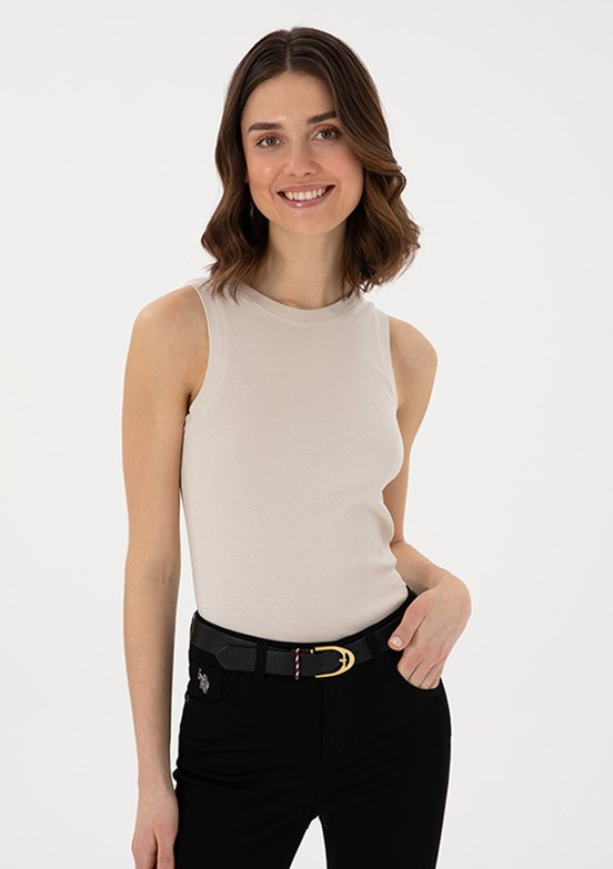 US POLO ASSN Bej Kadın Basic T-Shirt