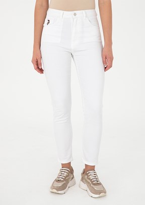 US POLO ASSN Beyaz Kadın Yüksek Bel Jean Pantolon