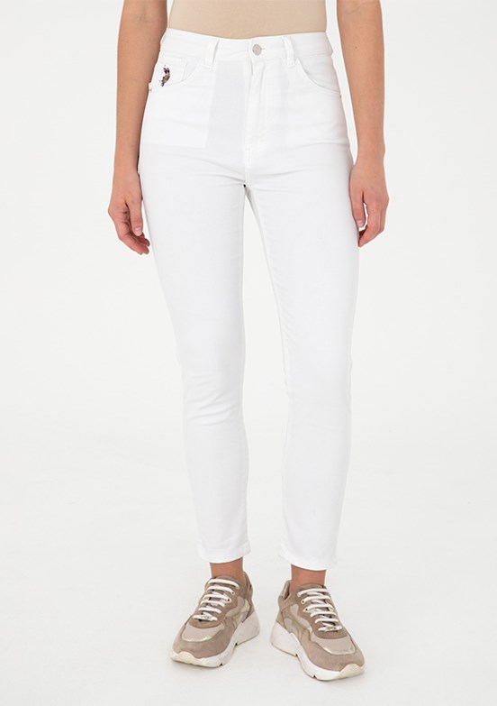 US POLO ASSN Beyaz Kadın Yüksek Bel Jean Pantolon