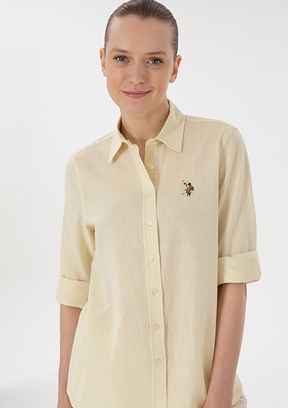 US POLO ASSN - Kadın Sarı Uzun Kol Gömlek